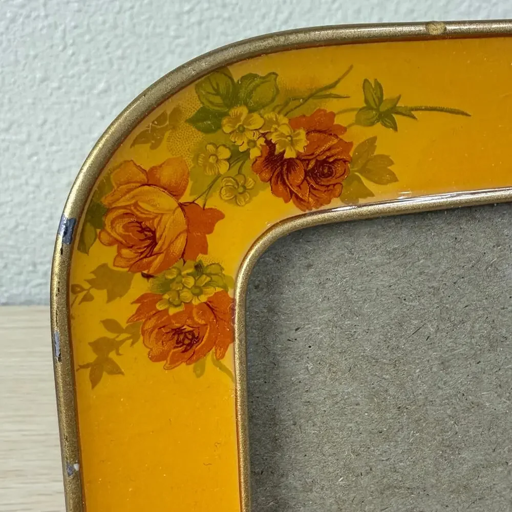 Vintage 70s Floral Enamel Swivel Photo Frame 4.25 x 6 Whimsigoth Retro Romantic